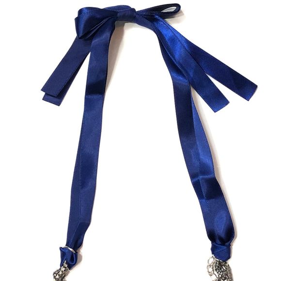 Claire's Multi Strand Necklace Blue Ribbon Chains - Picture 3 of 6